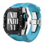 Load image into Gallery viewer, Apple Watch star screw  Case  -Carbon fibre &amp; titanium  blue strap
