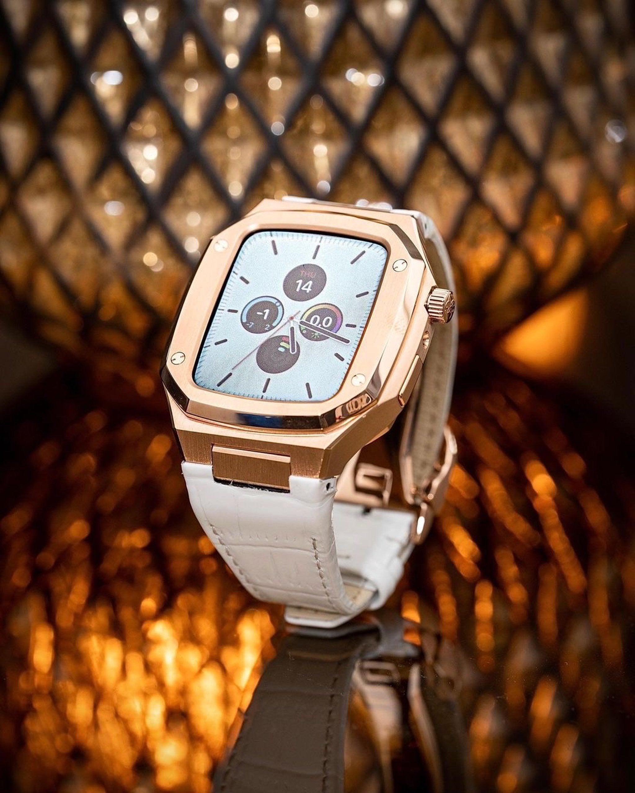 Apple Watch case -  18K Rose Gold  white Leather Strap