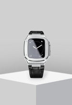 Load image into Gallery viewer, Apple Watch Case -Silver Black leather strap
